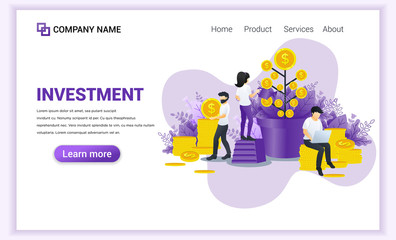 Modern Flat design concept of Investement, Money investing with characters cultivation of money cash. Can use for business analysis, web banner, landing page, web template. Flat vector illustration