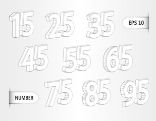 Collection of discount 3d numbers isolated on white background. Three dimensional mesh stylish numbers. Graphical decorative shapes.Discount price off and sales design template. vector illustration.
