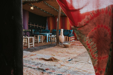 Inside a haima, the berber camp tent for live in.