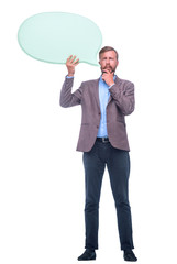 serious businessman with blank balloon for your text