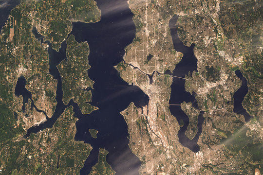 Satellite image of Seattle, USA. Contains modified Copernicus Sentinel data 2019.