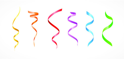 Isolated Colorful Serpentine Streamer Party Decoration Elements on White Background
