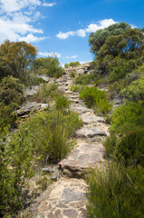 Fototapeta na wymiar Stone step path in rugged mountain landscape in Australia