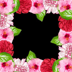 Beautiful floral background of hibiscus and carnations. Isolated