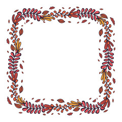 Retro hand drawn set with autumn leaf in square wreath for concept design.Vector botanical drawing. Autumn composition.