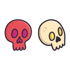 Set of two skull in doodle style. Graphic element collection for Halloween design. Vector retro hand drawn icons.
