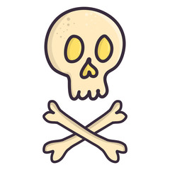 Set of skull and croosbones in doodle style on white background. Isolated flat vector design.