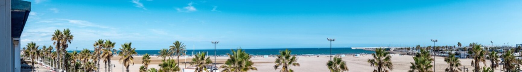 Panoramic view of Malvarrosa sand beach in Valencia
