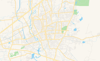 Fototapeta na wymiar Printable street map of Hat Yai, Thailand