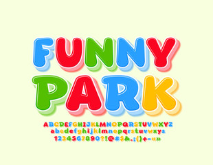 Vector colorful Sign Funny Park. Bright Kids Font. Creative Alphabet Letters and Numbers
