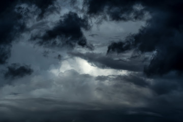 Fototapeta na wymiar Dramatic ominous stormy sky with dark thunderclouds