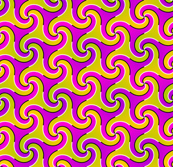 Colorful background with twisted elements. Wrapping paper. Optical illusion of movement. Seamless pattern.