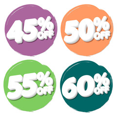 Set Sale tags, discount brush grunge banners design template, vector illustration