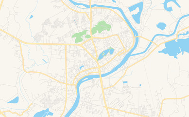 Fototapeta na wymiar Printable street map of Nakhon Sawan, Thailand