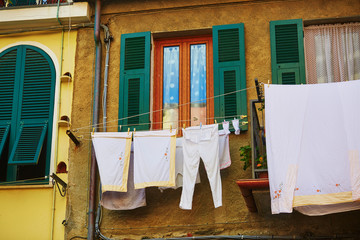 Obraz na płótnie Canvas Laundry drying on the rope in Vernazza