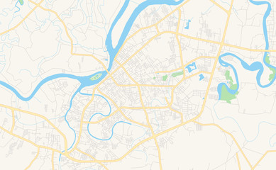Fototapeta na wymiar Printable street map of Surat Thani, Thailand