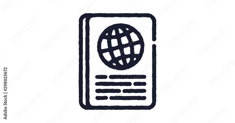 Poster passport outline icon animation footage/video. hand drawn like symbol animated with motion graphic, 