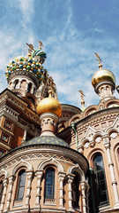 Fototapeta na wymiar top of the Church of the Savior on Spilled Blood in St. Petersburg,russia