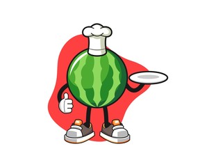 Watermelon chef cartoon. Mascot Character vector.