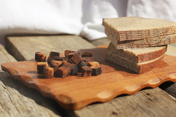 Rusks made of bread. Black bread. Background