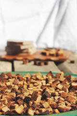Rusks made of bread. Black bread. Background