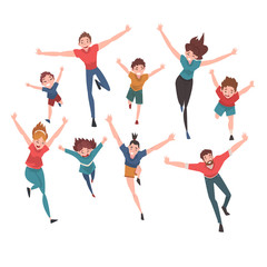 Fototapeta na wymiar Smiling People Running with Arms Outstretched Set, Happy Positive Person Characters Vector Illustration