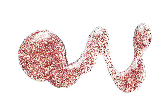 Texture of lacquer with pearl violet sparkles on a white background