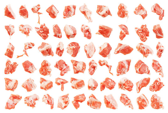 Set of pieces of meat isolated on a white background