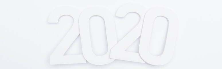 top view of paper 2020 numbers on white background, panoramic shot