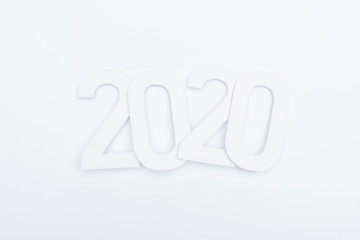 top view of paper 2020 numbers on white background