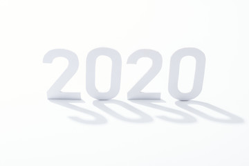 paper 2020 numbers with shadow on white background