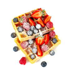 waffles with berries isolated on white