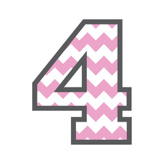 4 Four Chevron Number with colorful pink and white pattern & grey border