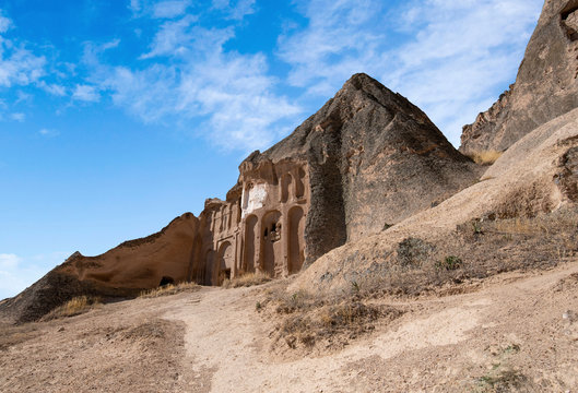 The paths inside Selime Cathedral. Selime Monastery in Cappadocia, Turkey. Selime is town at the end of Ihlara Valley. The Monastery is one of the largest religious buildings. Cave formations.