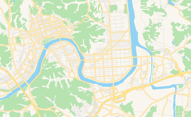 Obraz premium Printable street map of Jinju, South Korea