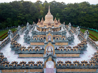 Top view Aerial photo from flying drone over Sandstone pagoda Wat pa Kung is the first sandstone...