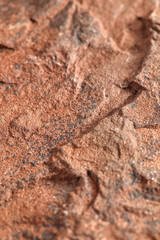 Grainy texture of reddish-orange natural stone with chips. Natural backgrounds and textures. Construction and finishing.