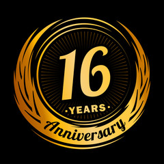 16 years anniversary. Anniversary logo design. Sixteen years logo.