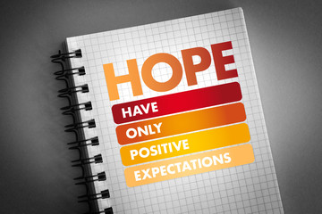 HOPE - Hanging Onto Positive Expectations acronym, concept background