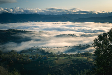 Fototapeta premium Misty sunset on pyrenees mountains