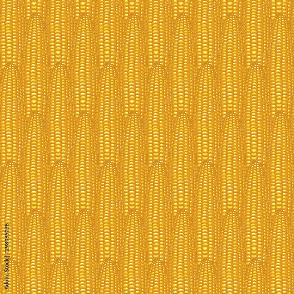 Poster vector seamless pattern with ripe yellow corn cobs with in retro style. repeatable background for he