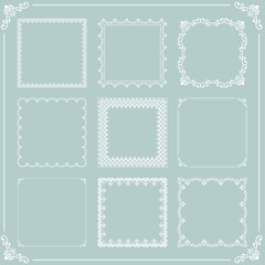 Vintage set of vector elements. Different square white elements for decoration and design frames, cards, menus, backgrounds and monograms. Classic patterns. Set of vintage patterns