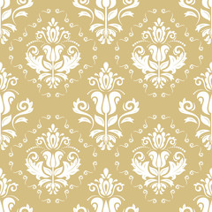 Classic seamless vector pattern. Damask orient golden and white ornament. Classic vintage background. Orient ornament for fabric, wallpaper and packaging
