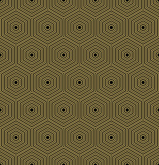 Geometric abstract vector hexagonal black and golden background. Geometric modern ornament. Seamless modern pattern