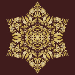 Oriental vector pattern with arabesques and floral elements. Traditional classic brown and golden ornament. Vintage pattern with arabesques