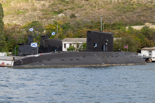 Russian military submarines in port. Navy concept