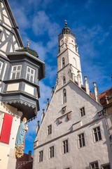 Old Rathaus building at Marktplatz square Rothenburg ob der Tauber Old Town Bavaria Germany