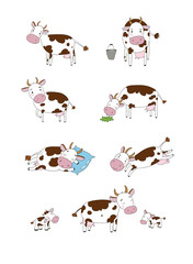 Set with cute cartoon cow. Farm animals