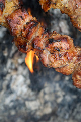 Barbecue.Juicy pieces of meat on skewers