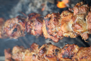 Barbecue.Juicy pieces of meat on skewers